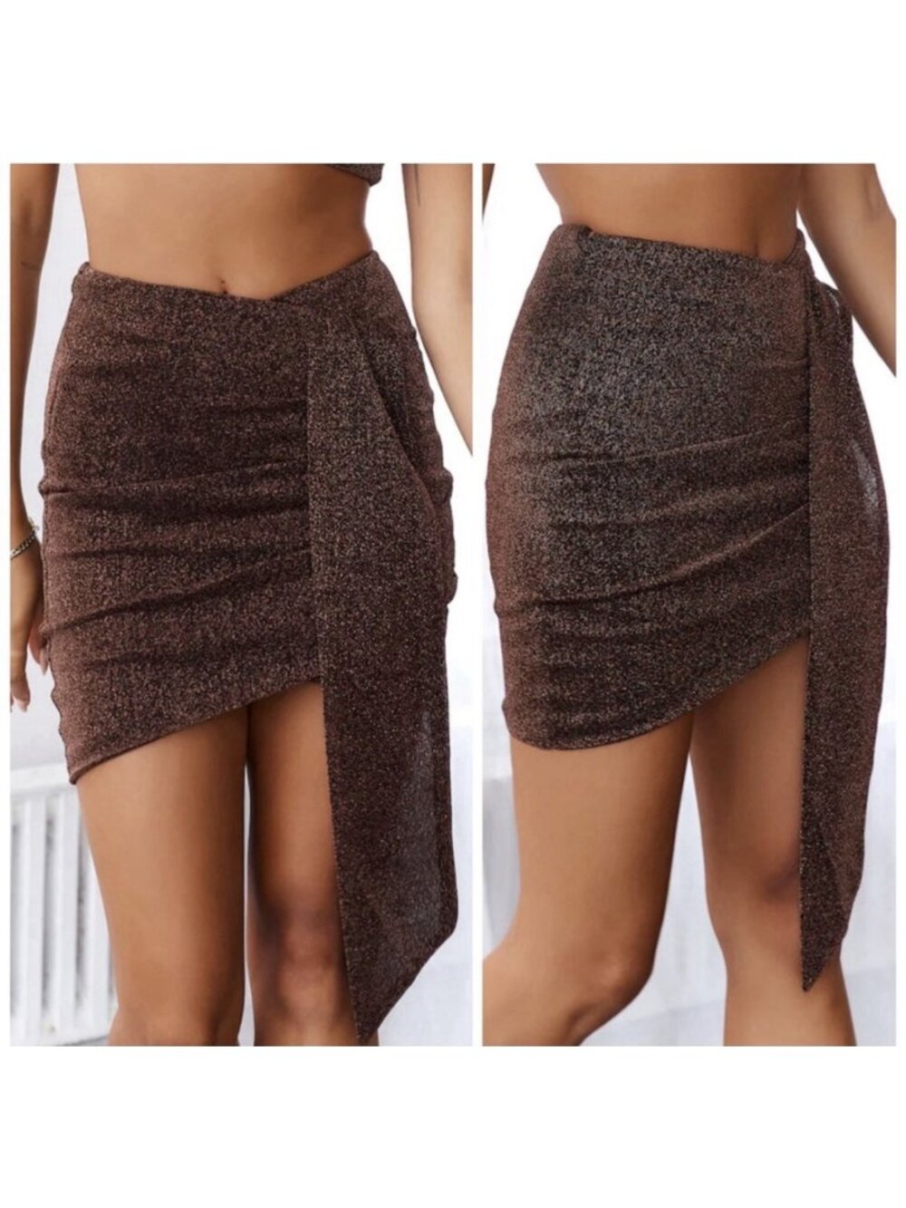 Hello Molly New Savour the Moment Bronze Ruched Drape Mini Skirt US 4 Small